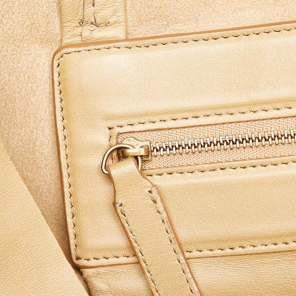 セリーヌ ホリゾンタルカバ トートバッグ ベージュ レザー レディース CELINE 【中古】
