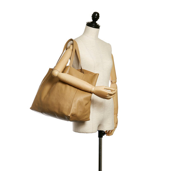 セリーヌ ホリゾンタルカバ トートバッグ ベージュ レザー レディース CELINE 【中古】
