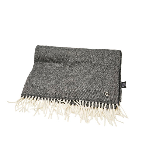 グッチ インターロッキングG マフラー グレー ウール カシミヤ メンズ GUCCI 【中古】