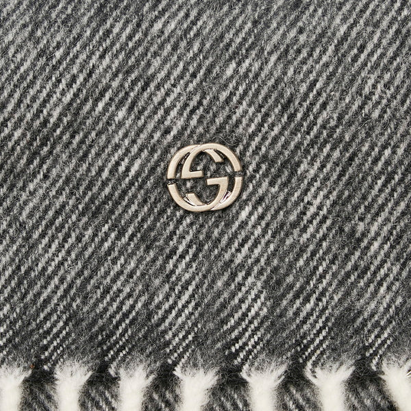 グッチ インターロッキングG マフラー グレー ウール カシミヤ メンズ GUCCI 【中古】