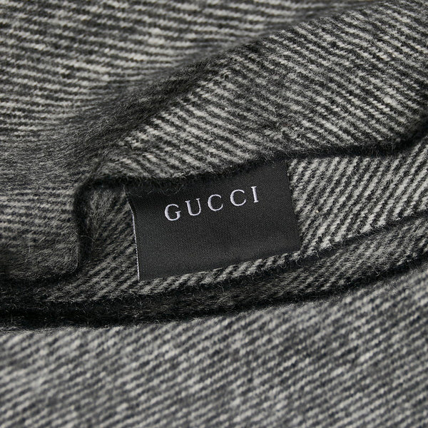 グッチ インターロッキングG マフラー グレー ウール カシミヤ メンズ GUCCI 【中古】