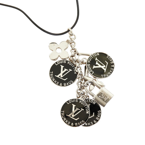 ルイ ヴィトン パンダンティフ ブレロック ネックレス M65746 シルバー ブラック メタル レザー レディース LOUIS VUITTON 【中古】