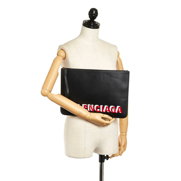 バレンシアガ ロゴ クラッチバッグ 630626 ブラック レザー メンズ BALENCIAGA 【中古】