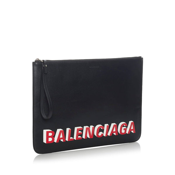 バレンシアガ ロゴ クラッチバッグ 630626 ブラック レザー メンズ BALENCIAGA 【中古】