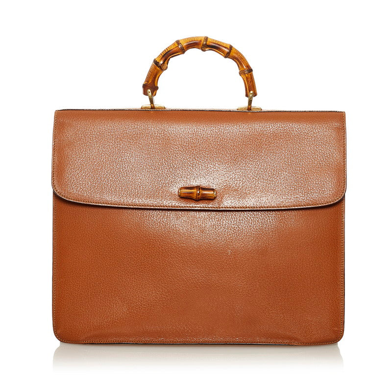 グッチ バンブー ビジネスバッグ ブリーフケース 0151046 ブラウン レザー メンズ GUCCI 【中古】