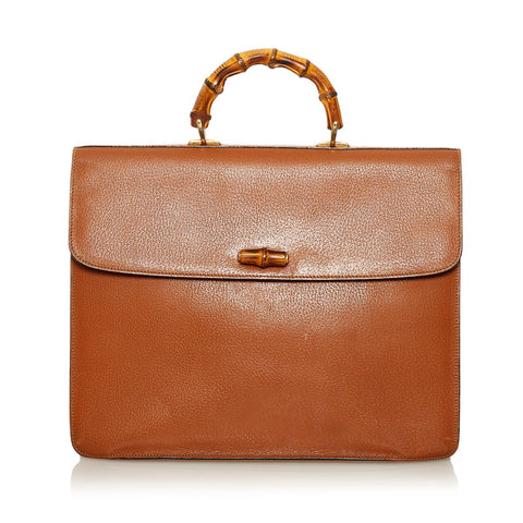 グッチ バンブー ビジネスバッグ ブリーフケース 0151046 ブラウン レザー メンズ GUCCI 【中古】