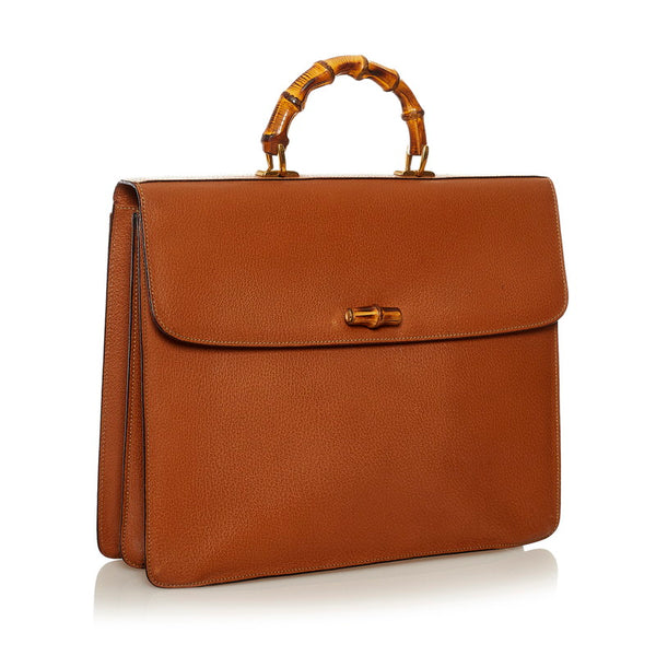 グッチ バンブー ビジネスバッグ ブリーフケース 0151046 ブラウン レザー メンズ GUCCI 【中古】