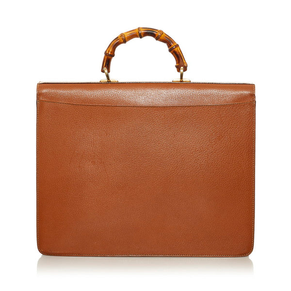 グッチ バンブー ビジネスバッグ ブリーフケース 0151046 ブラウン レザー メンズ GUCCI 【中古】