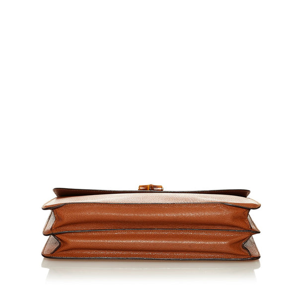 グッチ バンブー ビジネスバッグ ブリーフケース 0151046 ブラウン レザー メンズ GUCCI 【中古】