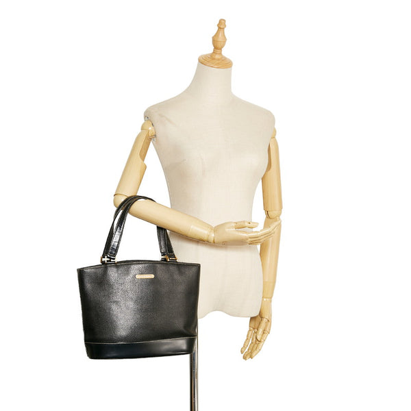 バーバリー ノバチェック シャドーホース ハンドバッグ トートバッグ ブラック レザー レディース BURBERRY 【中古】