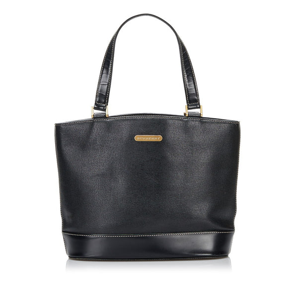 バーバリー ノバチェック シャドーホース ハンドバッグ トートバッグ ブラック レザー レディース BURBERRY 【中古】