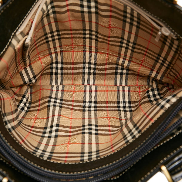 バーバリー ノバチェック シャドーホース ハンドバッグ トートバッグ ブラック レザー レディース BURBERRY 【中古】