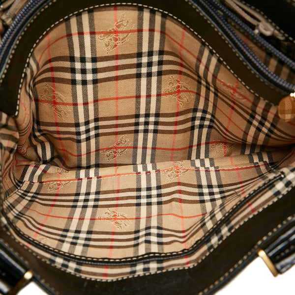バーバリー ノバチェック シャドーホース ハンドバッグ トートバッグ ブラック レザー レディース BURBERRY 【中古】