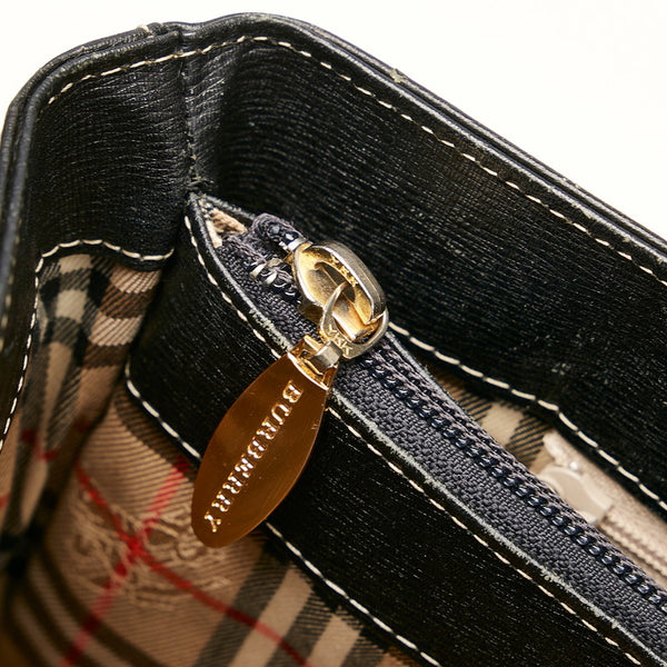 バーバリー ノバチェック シャドーホース ハンドバッグ トートバッグ ブラック レザー レディース BURBERRY 【中古】