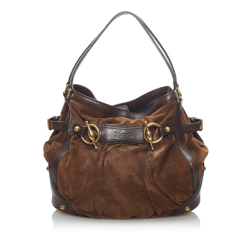 グッチ ホースビット ショルダーバッグ 203546 ダークブラウン スウェード レザー レディース GUCCI 【中古】