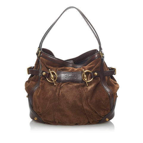 グッチ ホースビット ショルダーバッグ 203546 ダークブラウン スウェード レザー レディース GUCCI 【中古】