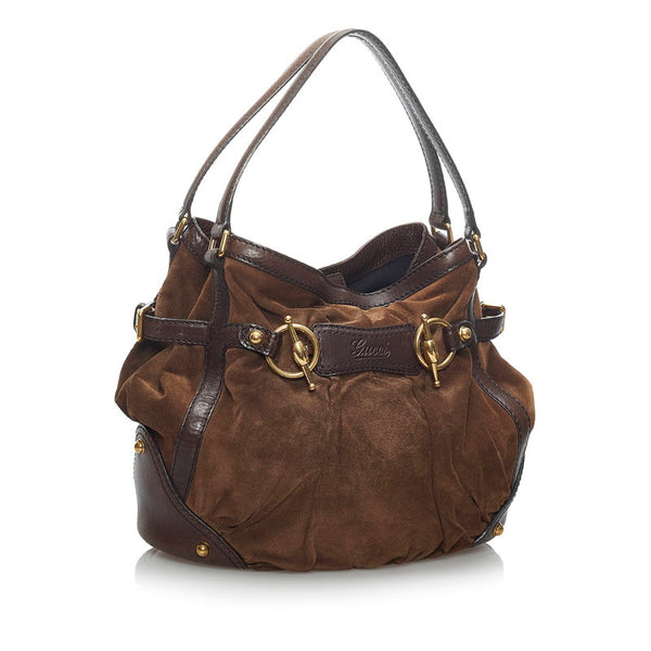 グッチ ホースビット ショルダーバッグ 203546 ダークブラウン スウェード レザー レディース GUCCI 【中古】