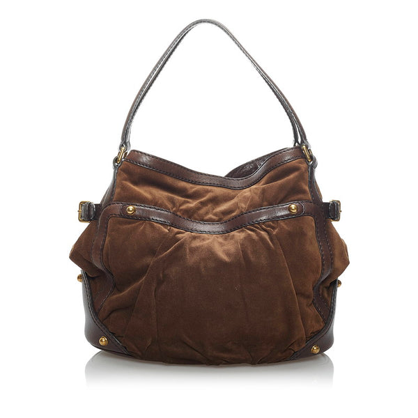 グッチ ホースビット ショルダーバッグ 203546 ダークブラウン スウェード レザー レディース GUCCI 【中古】