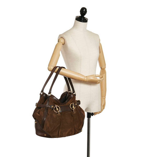 グッチ ホースビット ショルダーバッグ 203546 ダークブラウン スウェード レザー レディース GUCCI 【中古】