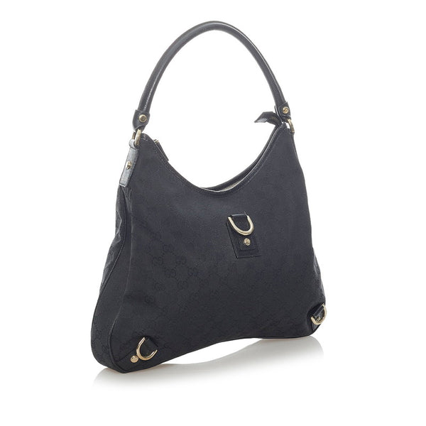 グッチ GGキャンバス アビー ハンドバッグ ショルダーバッグ 130737 ブラック キャンバス レザー レディース GUCCI 【中古】