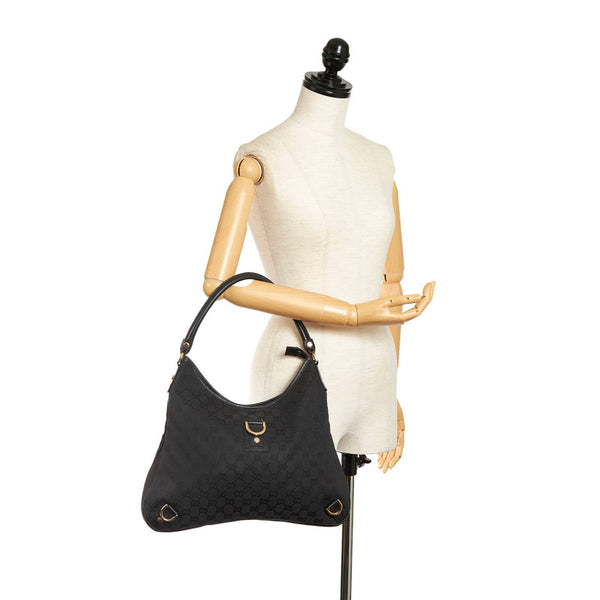 グッチ GGキャンバス アビー ハンドバッグ ショルダーバッグ 130737 ブラック キャンバス レザー レディース GUCCI 【中古】