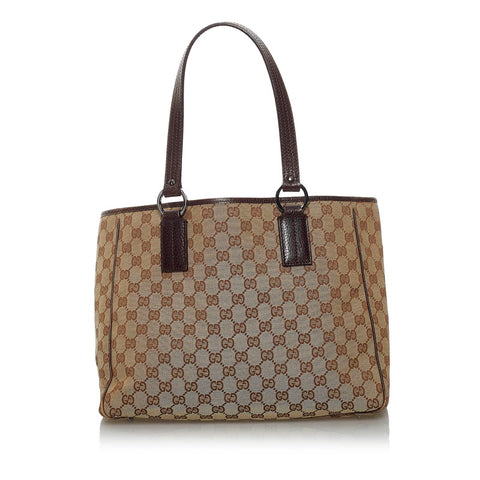 グッチ GGキャンバス ハンドバッグ 113017 ベージュ ブラウン キャンバス レザー レディース GUCCI 【中古】