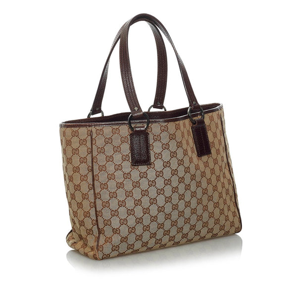 グッチ GGキャンバス ハンドバッグ 113017 ベージュ ブラウン キャンバス レザー レディース GUCCI 【中古】