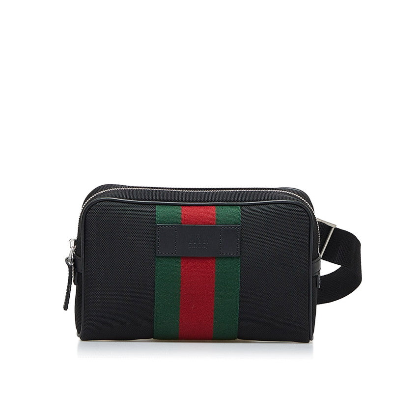 グッチ シェリーライン ウエストバッグ ボディバッグ 630919 ブラック ナイロン レザー レディース GUCCI 【中古】