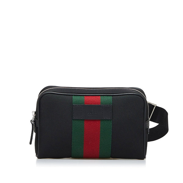 グッチ シェリーライン ウエストバッグ ボディバッグ 630919 ブラック ナイロン レザー レディース GUCCI 【中古】