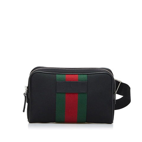 グッチ シェリーライン ウエストバッグ ボディバッグ 630919 ブラック ナイロン レザー レディース GUCCI 【中古】