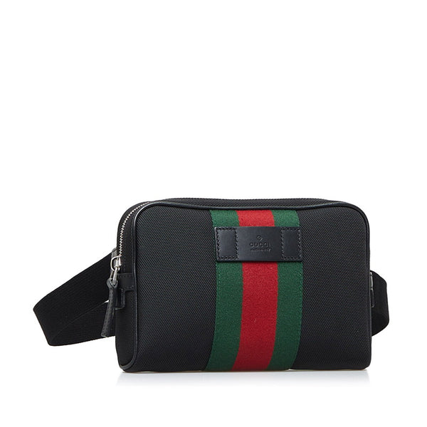 グッチ シェリーライン ウエストバッグ ボディバッグ 630919 ブラック ナイロン レザー レディース GUCCI 【中古】