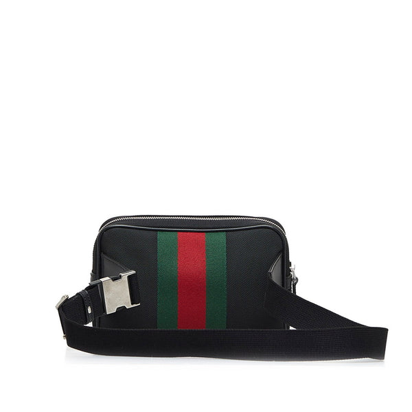 グッチ シェリーライン ウエストバッグ ボディバッグ 630919 ブラック ナイロン レザー レディース GUCCI 【中古】