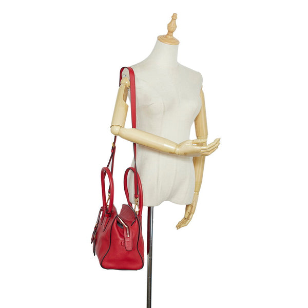 プラダ 三角ロゴプレート  ハンドバッグ ショルダーバッグ 2WAY レッド レザー レディース PRADA 【中古】