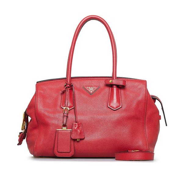 プラダ 三角ロゴプレート  ハンドバッグ ショルダーバッグ 2WAY レッド レザー レディース PRADA 【中古】