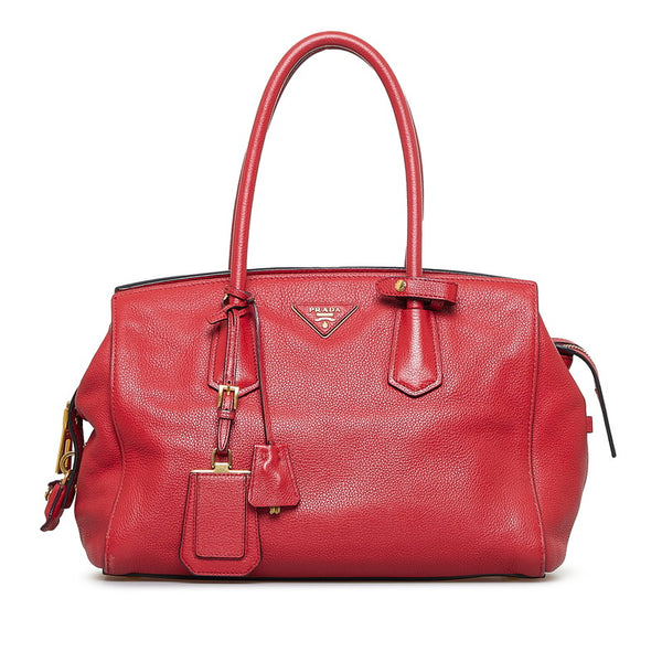 プラダ 三角ロゴプレート  ハンドバッグ ショルダーバッグ 2WAY レッド レザー レディース PRADA 【中古】