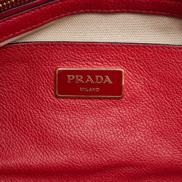 プラダ 三角ロゴプレート  ハンドバッグ ショルダーバッグ 2WAY レッド レザー レディース PRADA 【中古】