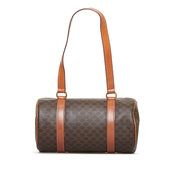 セリーヌ マカダム 筒形 ハンドバッグ ブラウン PVC レザー レディース CELINE 【中古】