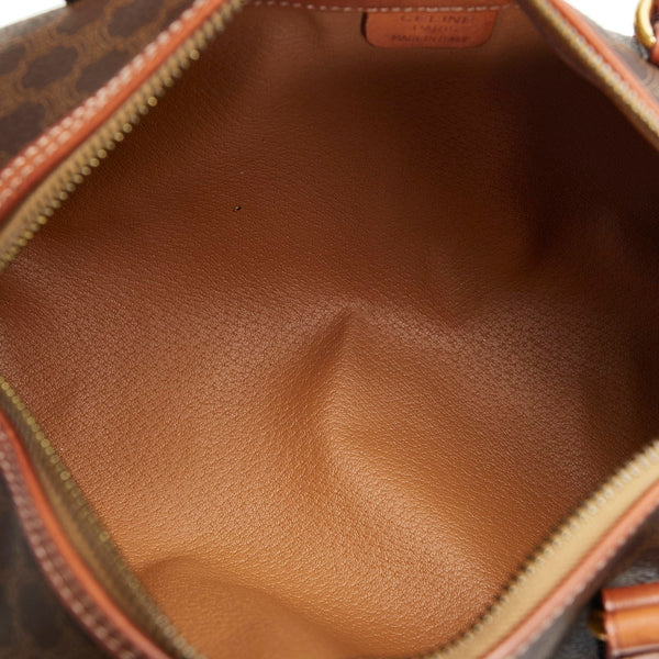セリーヌ マカダム 筒形 ハンドバッグ ブラウン PVC レザー レディース CELINE 【中古】