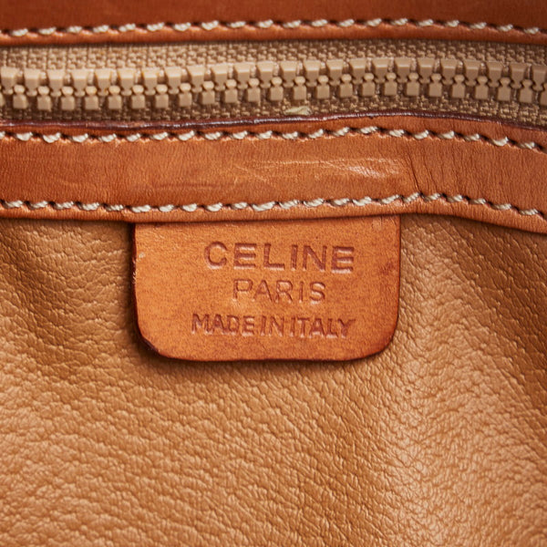 セリーヌ マカダム 筒形 ハンドバッグ ブラウン PVC レザー レディース CELINE 【中古】
