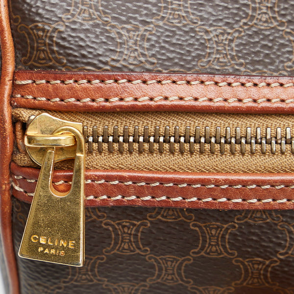 セリーヌ マカダム 筒形 ハンドバッグ ブラウン PVC レザー レディース CELINE 【中古】