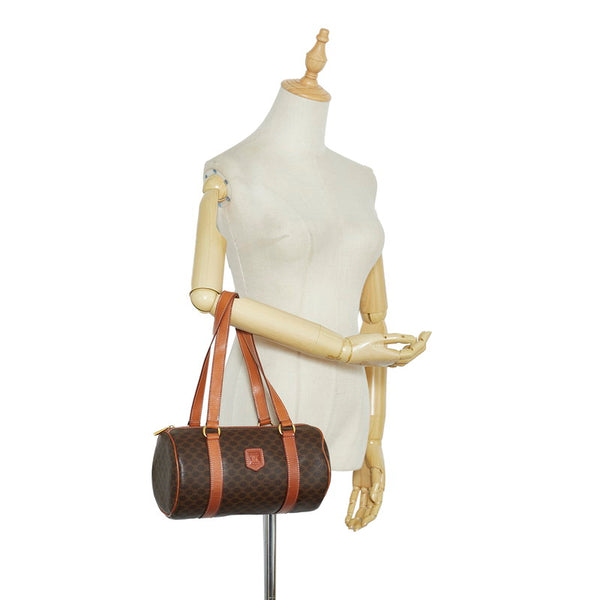 セリーヌ マカダム 筒形 ハンドバッグ ブラウン PVC レザー レディース CELINE 【中古】