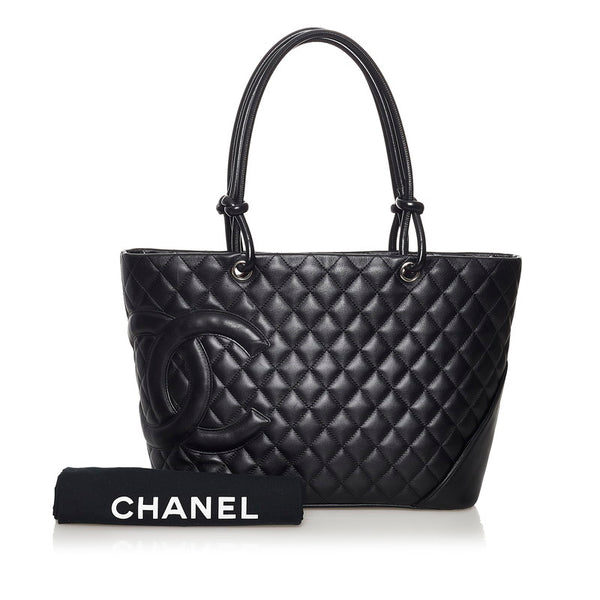シャネル カンボンライン ラージ トートバッグ ブラック ラムスキン レディース CHANEL 【中古】