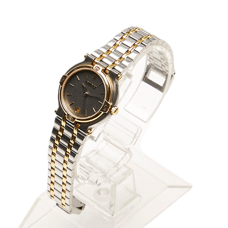 グッチ 9000L シルバー ゴールド メタル メッキ 腕時計 レディース GUCCI クオーツ ブラック文字盤 【中古】