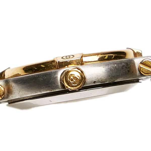 グッチ 9000L シルバー ゴールド メタル メッキ 腕時計 レディース GUCCI クオーツ ブラック文字盤 【中古】