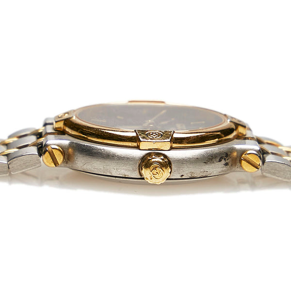 グッチ 9000L シルバー ゴールド メタル メッキ 腕時計 レディース GUCCI クオーツ ブラック文字盤 【中古】