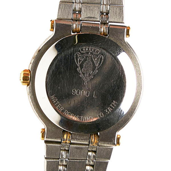 グッチ 9000L シルバー ゴールド メタル メッキ 腕時計 レディース GUCCI クオーツ ブラック文字盤 【中古】