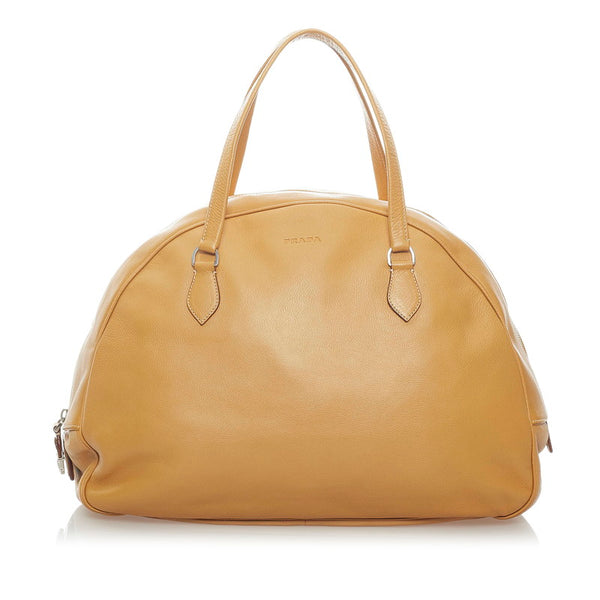 プラダ ハンドバッグ トートバッグ BN1010 マスタード ベージュ MIELE  レザー レディース PRADA 【中古】