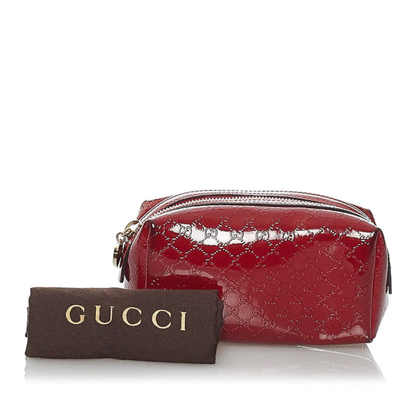 グッチ マイクログッチシマ 153228 レッド  エナメル ポーチ レディース GUCCI 【中古】