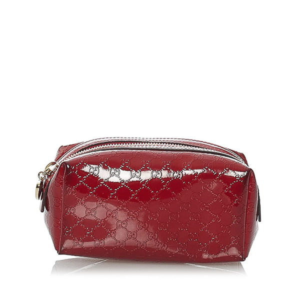 グッチ マイクログッチシマ 153228 レッド  エナメル ポーチ レディース GUCCI 【中古】