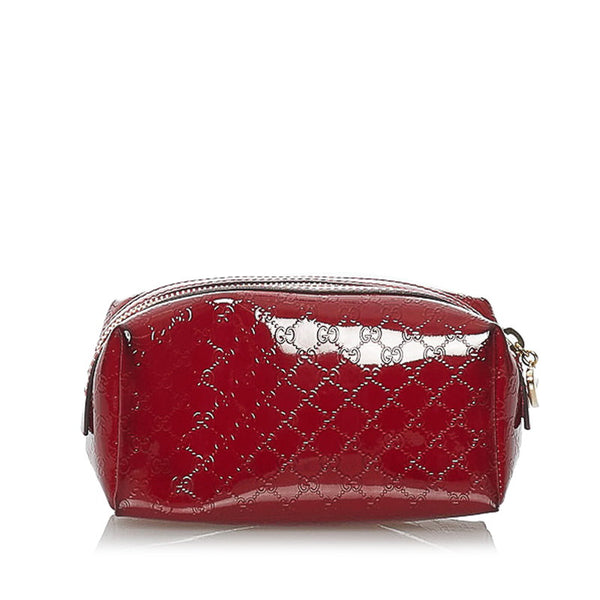 グッチ マイクログッチシマ 153228 レッド  エナメル ポーチ レディース GUCCI 【中古】